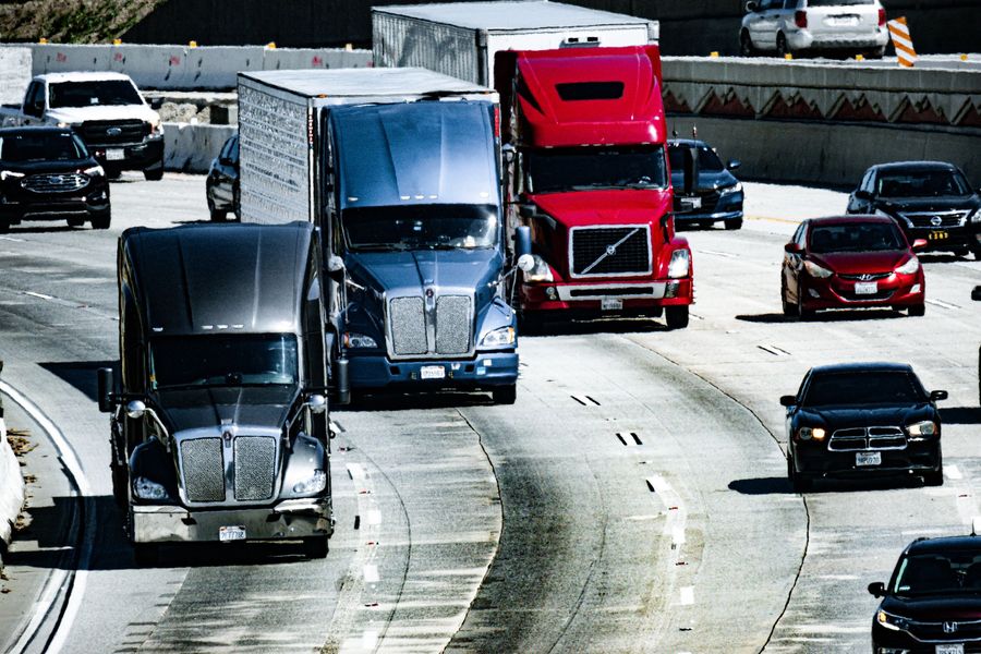 Logistics trucks on a motorway